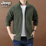 JEEP SPIRIT 吉普戶外抓絨外套男2020秋冬季加厚羔絨內(nèi)膽冬裝雙面絨夾克開衫明星網(wǎng)紅款 9817軍綠色 XL