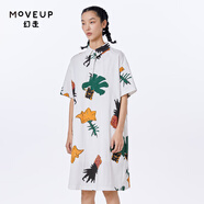 幻走（MOVEUP）2023夏季新款.FUN系列 印花純棉口袋設(shè)計(jì)師針織連衣裙 梔子白 L