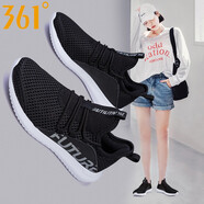361度女鞋運動鞋女輕便透氣網(wǎng)面跑步鞋減震夏季網(wǎng)鞋361女士休閑鞋R 烏黑色/太空灰 35