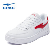 鴻星爾克（ERKE）情侶小白鞋男女時(shí)尚皮面防水滑板鞋紅星耐磨輕便運動(dòng)鞋學(xué)生鞋子男 正白/大學(xué)紅女 38