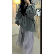 UJXW學(xué)生毛衣裙套裝女秋冬兩件季款溫柔風(fēng)時(shí)尚加厚毛衣麻花減齡 灰色毛衣+灰色半身裙【兩】 S