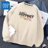 真維斯（Jeanswest）春秋衛(wèi)衣男圓領(lǐng)無帽打底衫青少年重磅棉質(zhì)上衣寬松大碼胖男士長袖 淺米(可愛的貓) 5XL (建議230斤-260斤左右)