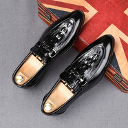 YDL 青年春夏新款 男士一腳蹬尖頭皮鞋韓版潮流商務(wù)正裝 上班內增高套腳單鞋歐版 鱷魚(yú)紋 套腳黑色(普通款) 37