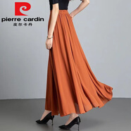 皮爾卡丹（pierre cardin）2025新款雪紡半身長(zhǎng)裙女夏季高腰沙灘裙子跳舞半截大擺裙子a字 桔紅色雪紡【腰圍1尺8到3尺】 180度裙長(zhǎng)85厘米適合高157-165【