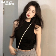 嘉麗薇吊帶背心女夏季新款純欲辣妹風(fēng)緊身露臍無袖上衣高腰顯瘦性感內(nèi)搭 黑色 M