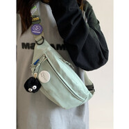 牧瑾ins胸包女韓版百搭斜挎包少女學(xué)生運動(dòng)腰包純色輕便斜肩手機小包 淺綠（隨機4徽章+煤球掛件）
