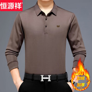 恒源祥山羊絨長袖t恤男秋冬新款中年男士翻領(lǐng)polo衫加絨加厚商務(wù)體恤男 8688款-卡其色 L 175碼-適合體重125-140斤