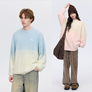 PSO Brand慵懶感漸變毛衣男女同款仿貂毛圓領(lǐng)寬松可愛(ài)小狗秋冬新年情侶裝 漸變藍 Blue L