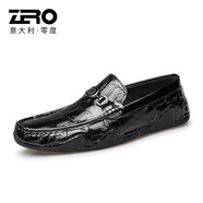 零度豆豆鞋 新品男輕奢休閑鞋頭層牛皮鞋子柔軟一腳蹬套腳商務(wù)休閑鞋 11286黑色 40