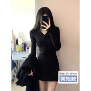 尤柯鳥(niǎo)御姐緊身小個(gè)子針織連衣裙女套裝春秋冬季修身包臀裙內(nèi)搭2025新款 黑色v領(lǐng)【常規(guī)款】. S 冬裝/短裙/辣妹/顯瘦/感