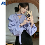 Jret紫羅蘭燈籠袖襯衫女春夏設計感小眾復古法式氣質(zhì)系帶百搭襯衣上衣 紫色【2024年新款/設計感小眾/感 S (建議85-95斤)