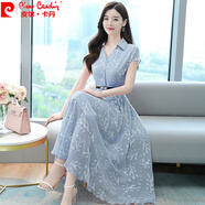 皮爾卡丹（pierre cardin）40歲女裝雪紡連衣裙女士2025年新款高貴氣質(zhì)女神范夏天顯瘦長(zhǎng)裙針 灰色 3XL (120) -