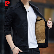 皮爾卡丹品牌男士外套春秋季新款潮流百搭工裝男裝夾克秋冬裝純棉秋裝上衣 9802黑色加絨 XL 【124-143斤】