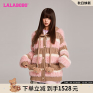 LALABOBO多巴胺撞色條紋連帽開(kāi)襟毛織女秋季新款寬松針織衫LBDC-WSTM16 咖色 厚款 S