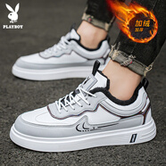 花花公子（PLAYBOY）男鞋2025冬季鞋子男厚底休閑鞋男士潮流板鞋運動(dòng)鞋靴 白灰加絨 40