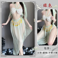 情趣內衣古風(fēng)飄逸蝴蝶系帶性感裹胸漢服古裝誘惑西域風(fēng)情睡裙純欲御姐嫵媚制服約會(huì )免脫戰袍情人節戰衣套裝 淺綠【頭飾+掛脖裹胸+仙女裙+丁字褲】 均碼（80-120斤）