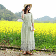 亂在江南繡花連衣裙中袖夏季新品系帶田園風(fēng)舒適柔軟自然褶皺飄逸氣質(zhì)長(zhǎng)裙 圖片色 M