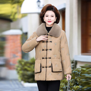 情羅蘭中老年女裝羽絨棉服厚外套媽媽裝冬裝棉襖棉衣女40歲50中年人衣服 197卡其【毛領(lǐng)】 加絨 均碼 3XL（建議115-130斤）