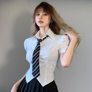 稚約JK制服白色短袖襯衫女夏季設(shè)計感小眾辣妹襯衣收腰純欲風(fēng)短款上衣 白色襯衫 M（95-105斤）無領(lǐng)帶