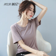 棲紀(jì)莫代爾短袖t恤女寬松夏季ins潮韓版休閑純色冰絲薄款體恤 皮粉色 2XL