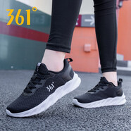 361°女鞋運動(dòng)鞋女春季新款網(wǎng)鞋361學(xué)生旅游透氣網(wǎng)面休閑跑步鞋子 曜石黑/361度白 36