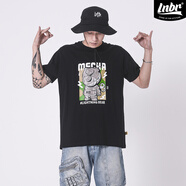 LIGHTNING BEAR國(guó)潮初夏季新款機(jī)械小熊印花休閑寬松短袖T恤男女裝黑色半袖上衣 黑色 XL