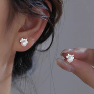 GOLDO JEWELRYs999純銀蝴蝶結(jié)珍珠耳釘小巧精致螺絲擰耳環(huán)情人節(jié)禮物送閨蜜朋友 純銀s999