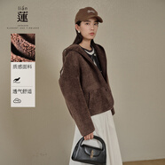 A.YILIAN【商場(chǎng)同款】阿依蓮毛茸茸連帽短款外套女25冬季新款復(fù)古寬松上衣 焦糖 S