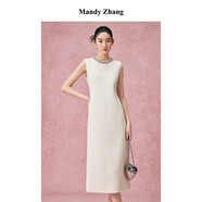 Mandy Zhang法式氣質(zhì)白色綿羊毛呢連衣裙女秋冬駱駝絨背心長款裙子 白嶼白茶 S