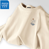 真維斯（Jeanswest）短袖t恤男女夏季青少年學(xué)生簡(jiǎn)約百搭純棉半袖T恤衫寬松上衣ins風(fēng) 杏色（日落海豚X） 2XL (體重150斤-170斤)