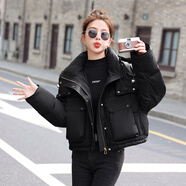 馬克印象白鵝絨羽絨服女短款2025冬季新款加厚小個(gè)子時(shí)尚面包服連帽外套女 黑色 YF2520 S