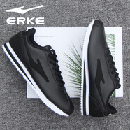 鴻星爾克（ERKE）男鞋冬季皮面防水鞋品牌男運動(dòng)鞋防水休閑跑步鞋輕便時(shí)尚鞋子紅星 正黑 44