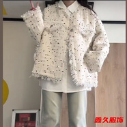 美安嘉秋季韓系設(shè)計感小眾小香風彩色波點外套感襯衫女牛仔褲三件套 【兩件套】小香風外套+內(nèi)搭襯衫 M 165