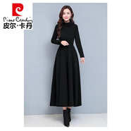 皮爾卡丹（pierre cardin）加絨加厚高領(lǐng)連衣裙女秋冬新款媽i媽氣質(zhì)時尚感配大I衣打底長裙 黑色【歐美裙子/2024年新款/高級 L 【建議105-115斤】