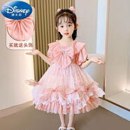 迪士尼（Disney）洛麗塔公主裙兒童春秋新款芭比卡通清涼可愛夏季連衣裙蕾絲蓬蓬裙 粉色短款洛麗塔+頭飾 130（尺碼偏?。?
                                         title=