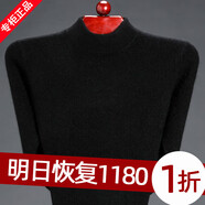 小羊鄂爾多鄂爾多斯市羊絨羊絨衫男100%純山羊絨加厚男款打底衫 黑色 半高領 XL (175) 140-155斤