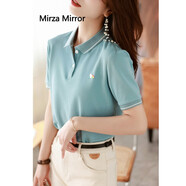 Mirza Mirror經(jīng)典實穿不挑人 撞色刺繡率性POLO衫棉料舒適短袖T恤女夏寬松顯瘦 湛藍色 M