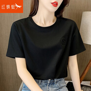 紅蜻蜓 t恤女白色短袖韓版寬松時尚百搭女春夏季T恤新款半袖打底衫上衣 黑色 M