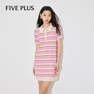 5+連衣裙女T恤裙復(fù)古條紋學(xué)院風(fēng)POLO領(lǐng)針織2024新款女夏裝 紅杏條 M