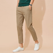 MULONG PRO男士休閑九分褲秋冬透氣水洗褲純棉修身高彈力直筒新款9分小腳褲 卡其色 九分褲 （夏季薄款） 28