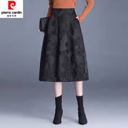 皮爾卡丹（pierre cardin）提花半身裙a字裙中長款女秋冬2024新款高腰遮胯顯瘦花苞裙休閑裙 黑色 XL 腰圍2尺2/ 可穿111至120斤