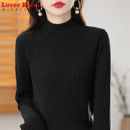 LOVER RUCCI純棉線衣針織衫女加厚半高領(lǐng)純色毛衣長袖套頭打底衫秋冬內(nèi)搭短款 黑色 2XL