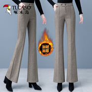 啄木鳥(niǎo)毛呢時(shí)尚微喇褲子2026秋冬新款女加絨加厚顯瘦時(shí)尚呢子休閑喇叭褲 咖色  加絨 3XL 【建議135-150斤】