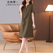 衣典零一（LEDIALYI）2025夏季女裝新款休閑氣質(zhì)中年棉麻連衣裙遮肚子顯瘦亞麻裙子夏天 咖色 XL （建議129-143斤）