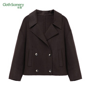 布景布景毛呢外套女短款2024冬季新品簡(jiǎn)約西裝領(lǐng)雙排扣含羊毛大衣 深棕 S