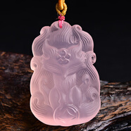 映棠天然粉水晶狐貍吊墜女項(xiàng)鏈桃花粉色掛件粉晶九尾狐貍毛 衣鏈飾品物