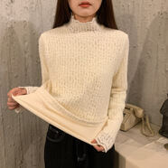 KAHTOP 2025秋冬新款蕾絲打底衫女加絨加厚高領(lǐng)秋冬純色小衫內(nèi)搭女裝DJC 磨毛杏色 薄款 S (建議85-95斤)