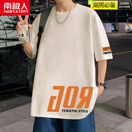 南極人（Nanjiren）重磅純棉夏季短袖t恤男2024新款潮牌美式圓領(lǐng)半袖oversize體恤衫 白色 M