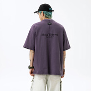 潮氪 短袖t恤男 夏季潮牌五分半袖男士衣服男圓領(lǐng)情侶裝夏天寬松潮流 紫色L1940 M 推薦100-125斤