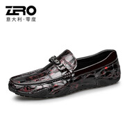 零度豆豆鞋男 新款男士駕車(chē)鞋商務(wù)休閑皮鞋樂(lè )福鞋 黑紅 42